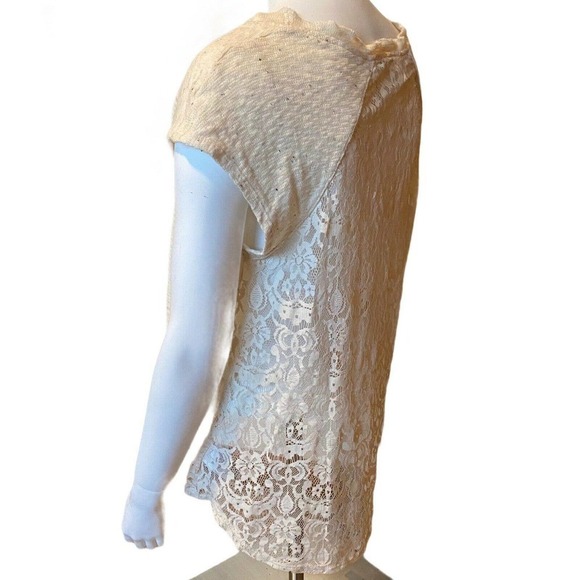 Everleigh Size S/P Shirt Top Short Sleeve Scoop Neck Cream Lace Detail Blouse - Picture 3 of 11